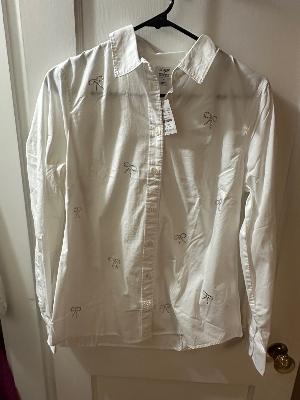 J. Crew White Button-Up Shirt with Tiny Bow Motifs